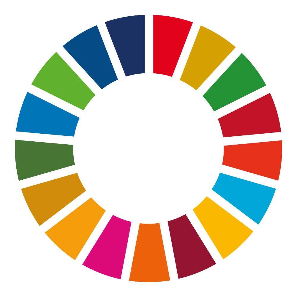 Kreis mit 17 farbigen Tortenstücken für die 17 Ziele für Nachhaltigkeit.